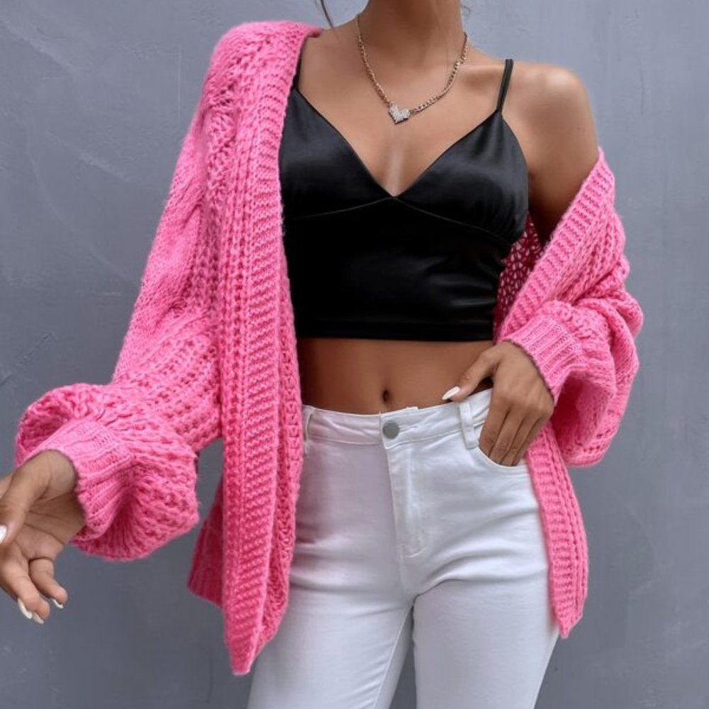 BARBIE PINK Knit Open front Cardigan - Picture 4 of 8
